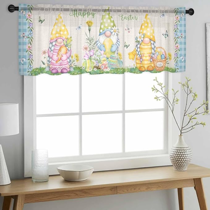 Easter Sheer Valances for Windows 42"x12", Light Filtering Kitchen Curtains - Image 2