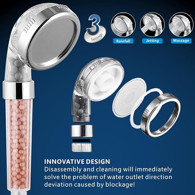Voolan Filtered Shower Head Set, High Pressure Rain Shower with Handheld Showerhead Combo, Self-adhesive Holder/59" Hose, 20 Stage Filter Removes Chlorine and Harmful Substances (Square,Chrome)