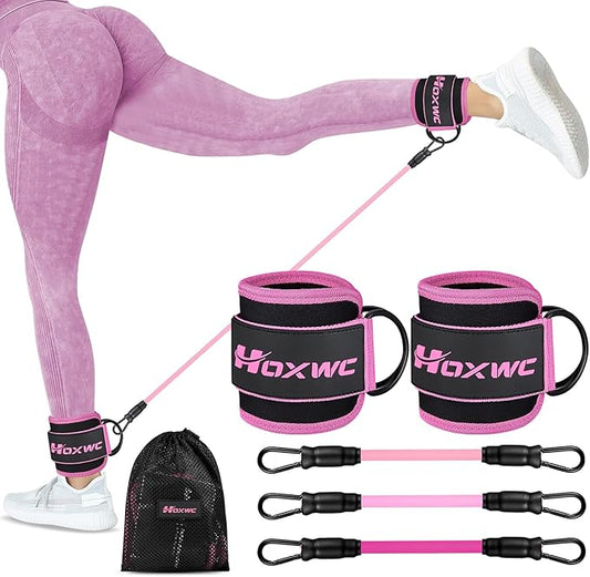 Ankle Resistance Bands with Cuffs, Ankle Bands for Working Out, Ankle Resistance Band for Leg, Booty Workout Equipment for Kickbacks Hip Fitness Training, Exercise Bands for Butt Lift Women-FlexoryFit