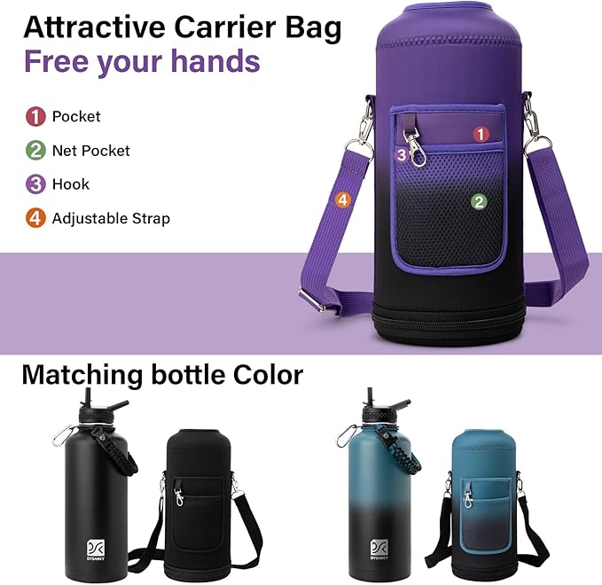 Insulated Water Bottle | Thickened Stainless Steel for Gym and Hiking with Straw, Carrier Bag, Handle Strap | BPA-Free 87 oz-FlexoryFit