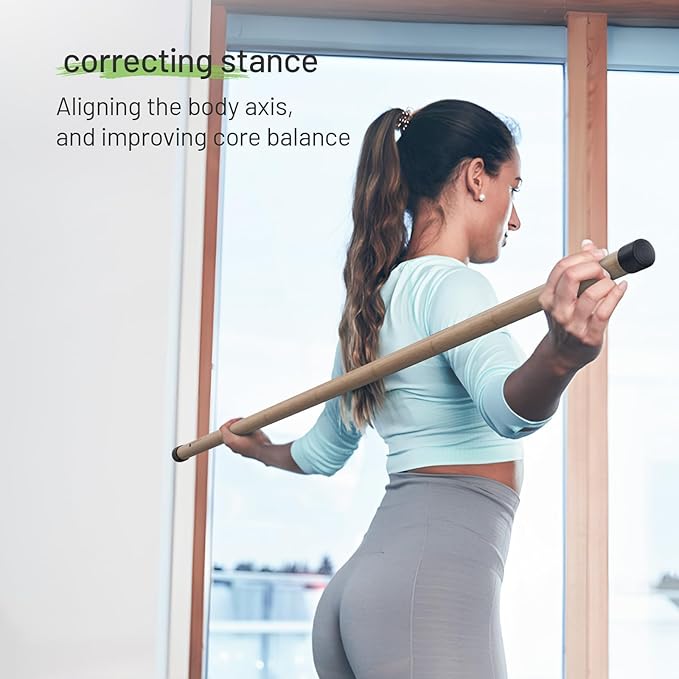 Slim Panda Yoga Stick, 5ft Natural Bamboo Stick with Rubber Ends, Exercise Stretching Stick for Yoga, Stretching, Balance and Correcting Posture, Rehabilitation Physical Therapy Aids-FlexoryFit