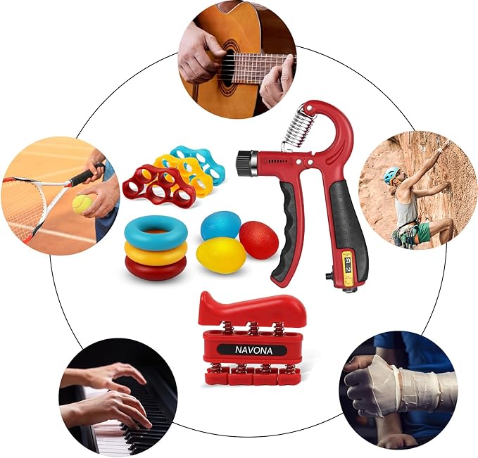 11PCS Grip Strength Trainer Kits, Hand Gripper Strengthener, Forearm Strengthener, Finger Strengthener, Finger Exerciser, Hand Exerciser, Stress Relief Ball, Grip Ring, for Muscle Building, Recover Hand Injury-FlexoryFit