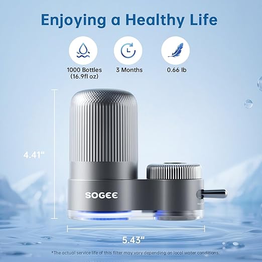 Water Filter for Sink Faucet,Faucet Water Filter with Blue Light,Filter Over 100 Gallons,NSF42 Reduces Chlorine,Bad Taste &Some Heavy Metals,Fit for Faucets with15/16,13/15"& 3/4",LJ203,1 Filter
