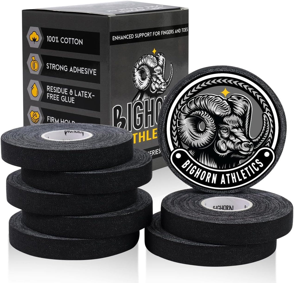 Bighorn Athletics Jiu Jitsu Finger Tape, Rock Climbing Tape | Multipurpose for Sports & Injuries: MMA, Volleyball, Football, Basketball, Tennis, Golf, Hands & Toes, 0.5-Inch x 45-feet, 8-Rolls, Black