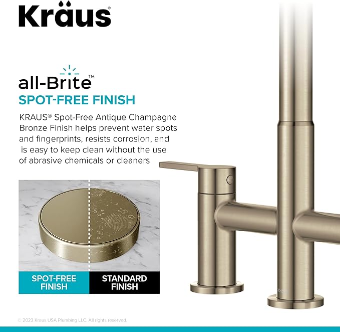 KRAUS Oletto Bridge Kitchen Faucet with Pull-Down Sprayhead in Spot-Free Antique Champagne Bronze, KPF-3122SFACB