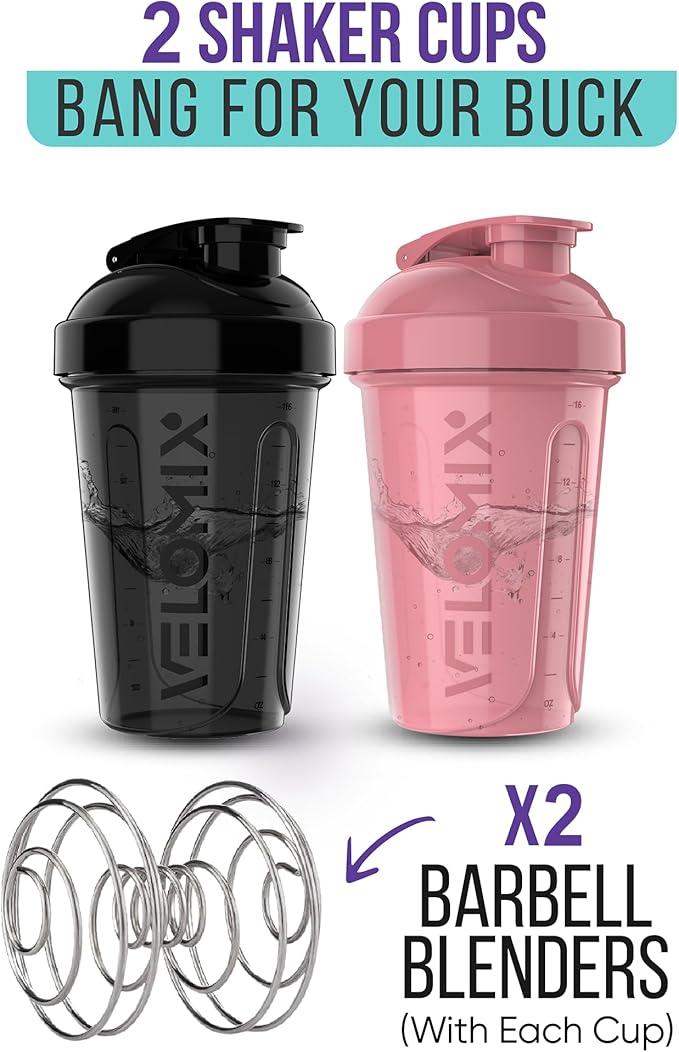 '-2 Pack- 20 oz Protein Shaker Bottles for Protein Mixes - 2x Wire Whisk | Leak Proof Shaker Cups for Protein Shakes and Pre Workout | Protein Shaker Bottle Pack | Protein Mixer Cup (Pink&Black)-FlexoryFit