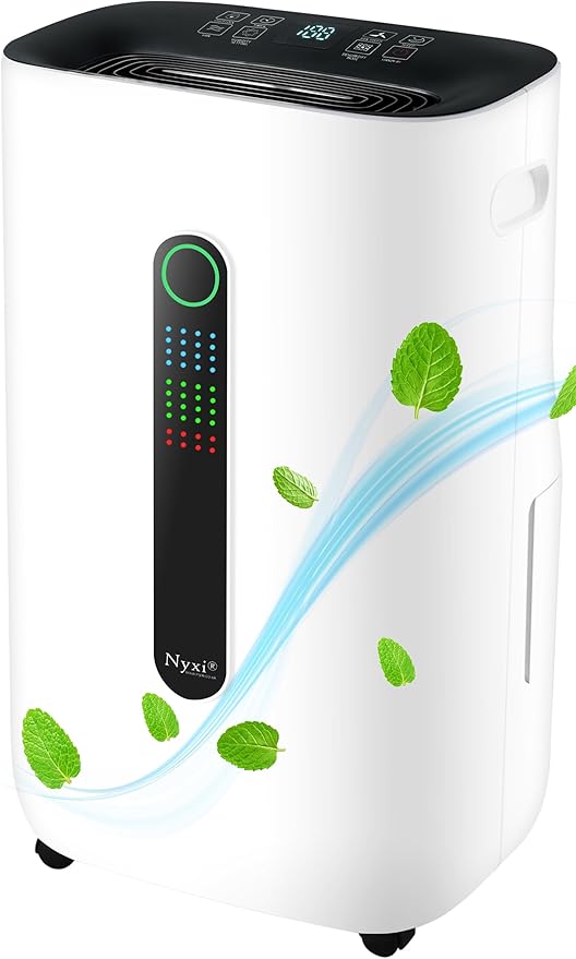 Nyxi 4,500 Sq Ft Home Dehumidifier, Most Efficient Energy Star, XL 1.7 Gallon Tank, Drain Hose, Digital Humidity Control & 24-Hour Timer, Removes Moisture 50 Pints from Rooms, Laundry, Office