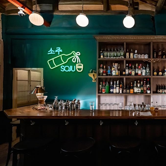 Soju Neon Sign Korean Soju Neon Light Soju Colorful LED Neon Light Korean Led Neon Sign for Bar Korean Restaurant Kitchen Restaurant Wine Cellar Decoration