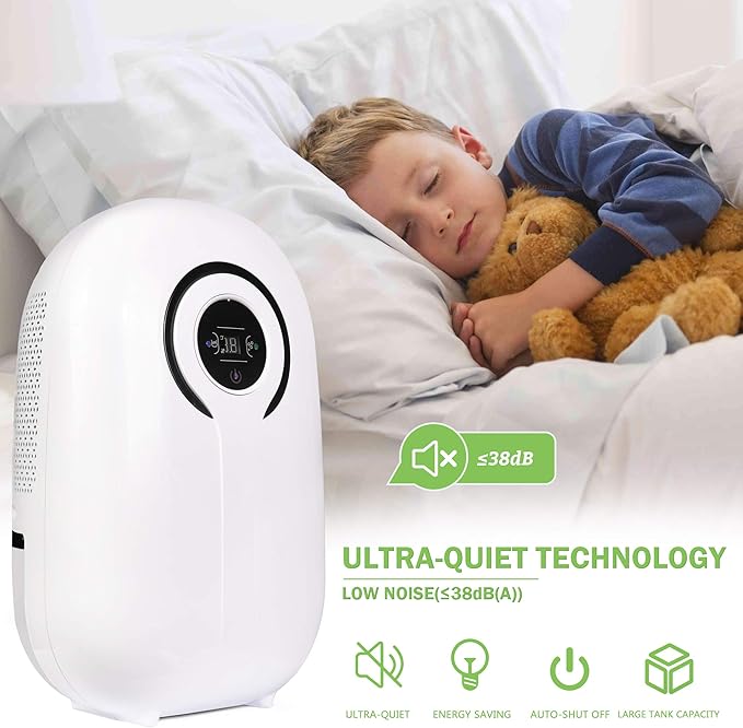 Dehumidifier with LCD Display 38oz(1100ml) Small Quiet Portable Dehumidifier with Auto Shut-off,Up to 430 Sq.ft for Home Basement Bedroom Garage