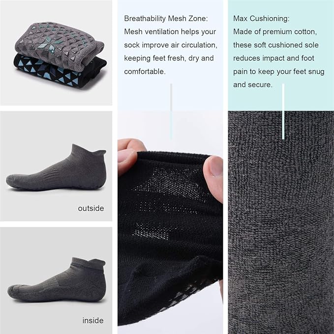 Hylaea Unisex Non Slip Socks with Grip for Yoga, Hospital, Pilates, Barre | Ankle, Cushioned-FlexoryFit