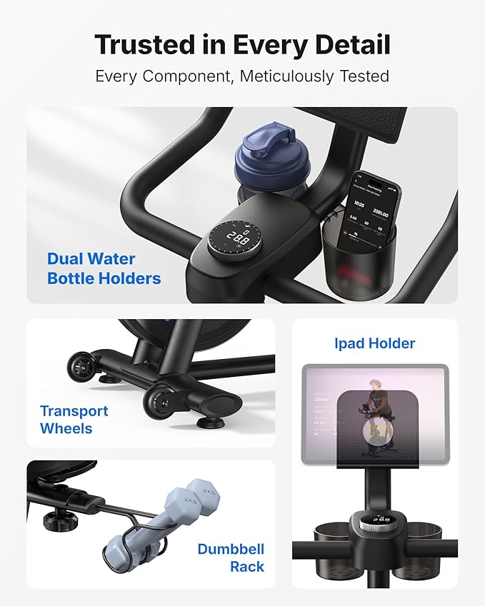 MERACH Exercise Bike, Brake Pad Stationary Bike with Exclusive App, Low Noise Indoor Cycling Bike with 300lbs Weight Capacity, Tablet Mount and Fitness Courses for Weight Loss-FlexoryFit