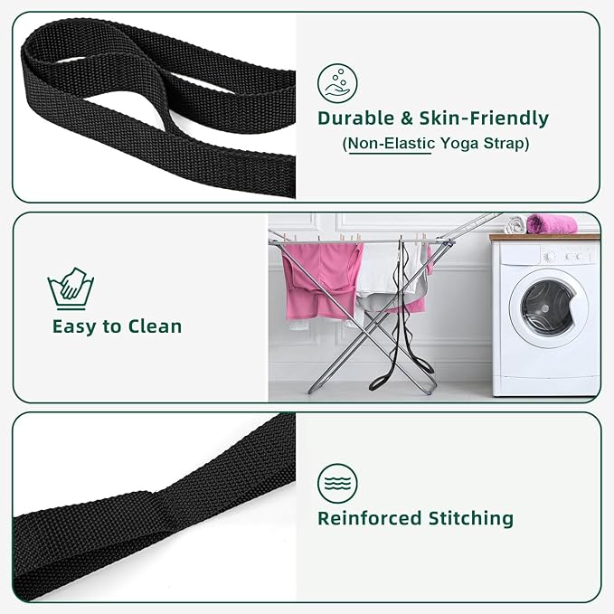 Stretching Strap Yoga Straps for Physical Therapy, 10 Loops Non-Elastic Stretch Band for Pilates, Flexibility, Exercise and Gymnastics-FlexoryFit
