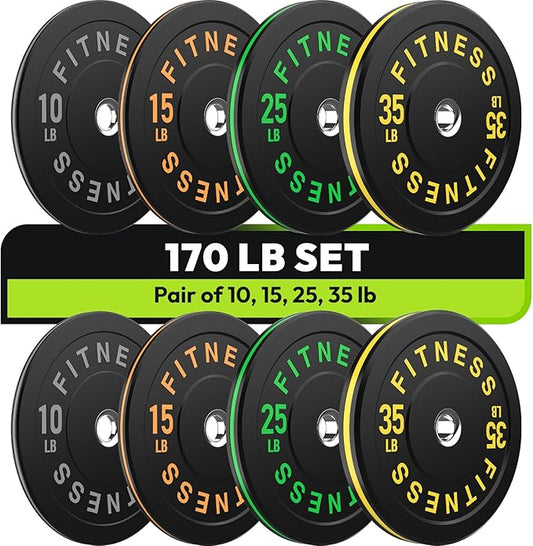 Rubber Weight Plates, Olympic Bumper Plate Set 2-Inch, 45/100 / 160/190 / 260/300 lb Barbell Weights for Home Gym, Colored Standard Strength Training Plates for Weightlifting