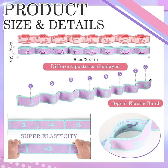 Stretch Strap for Kids Elastic Gymnastics Stretching Ballet Dance Band with 8 Loops Adjustable Exercise Training Resistance Strap for Children Stuff Pilates Latin Yoga Equipment-FlexoryFit