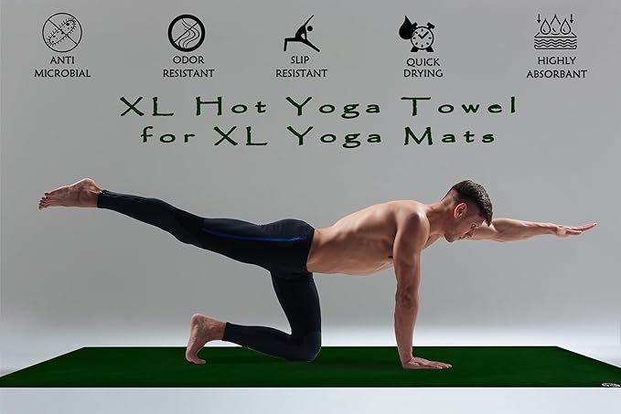 Tatago Hot Yoga Mat Towel Non Slip for Hot Yoga (72-84 inch Mats) Our Hot Yoga Towel Non Slip Silicone Dabs & Absorbent Microfiber Blend Gives You More Grip As You Drip! (Ezmeraldo, XL - 84")-FlexoryFit
