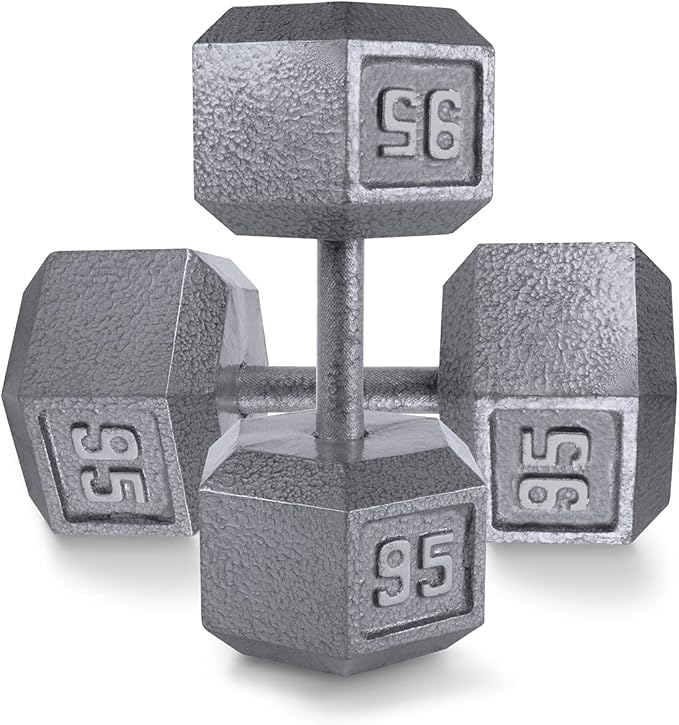 WF Athletic Supply Cast Iron Solid Hexagon Gray/Black Dumbbells, Strength Training Free Weights Set of 2 for Women and Men, Hand Weights Sold by Pairs, Multi-Select Size Options Available-FlexoryFit