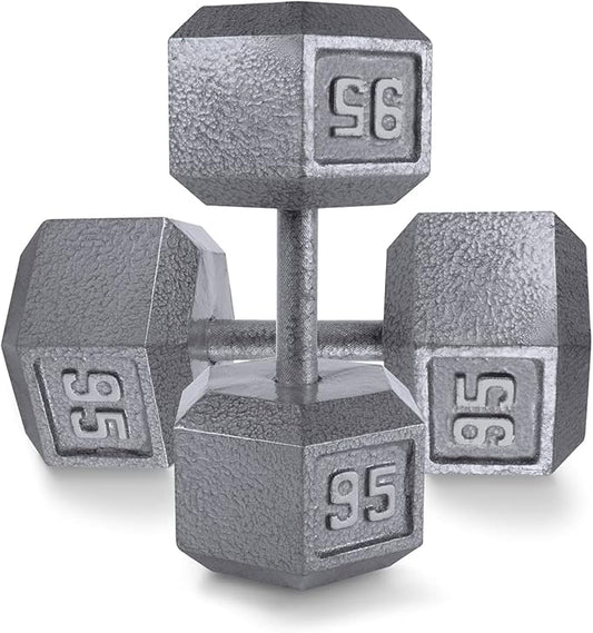 WF Athletic Supply Cast Iron Solid Hexagon Gray/Black Dumbbells, Strength Training Free Weights Set of 2 for Women and Men, Hand Weights Sold by Pairs, Multi-Select Size Options Available-FlexoryFit
