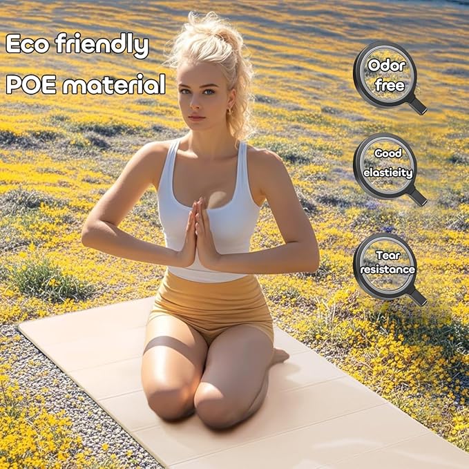 Foldable Yoga Mat 12mm Extra Thick Joint Protection,Portable Design for Travel/Pilates/Board/Camping,Environmental Sports Mat Non-Slip Gym Mat,Odorless POE Material-FlexoryFit