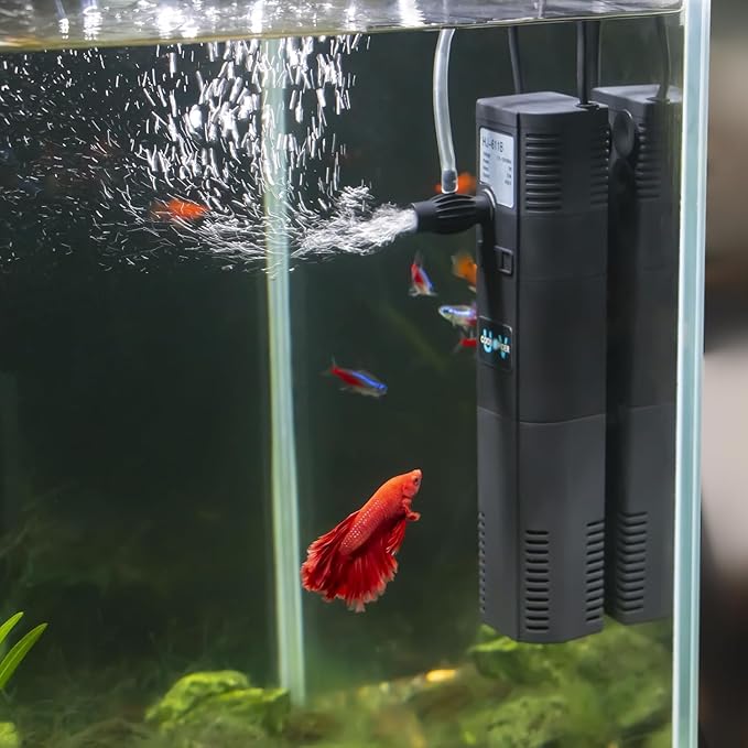 Small Fish Tank Filter for 10-20 Gallon Tank, U-V Aquarium Rainfall Submersible Green Clean Machine 120GPH Internal Betta Turtle Freshwater Saltwater Crystal Clear Killing
