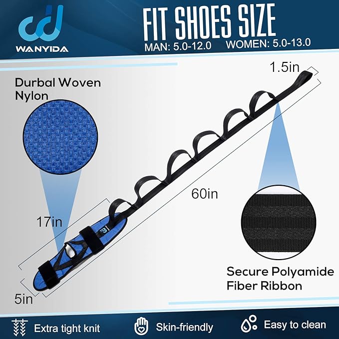 Foot and Calf Stretcher for Plantar Fasciitis, Achilles Tendonitis, Heel Spurs, Drop Foot. Yoga Stretching Strap for Leg, Thigh and Hamstring (Blue)-FlexoryFit