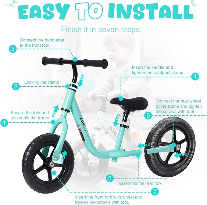 12 inch Toddler Balance Bike Adjustable Handlebar & Seat Anti-Slip Grip Suitable for 2-5 Years Old with Footrest Lightweight for Tolddlers Boys Girls Multiple Colors to Choose-FlexoryFit