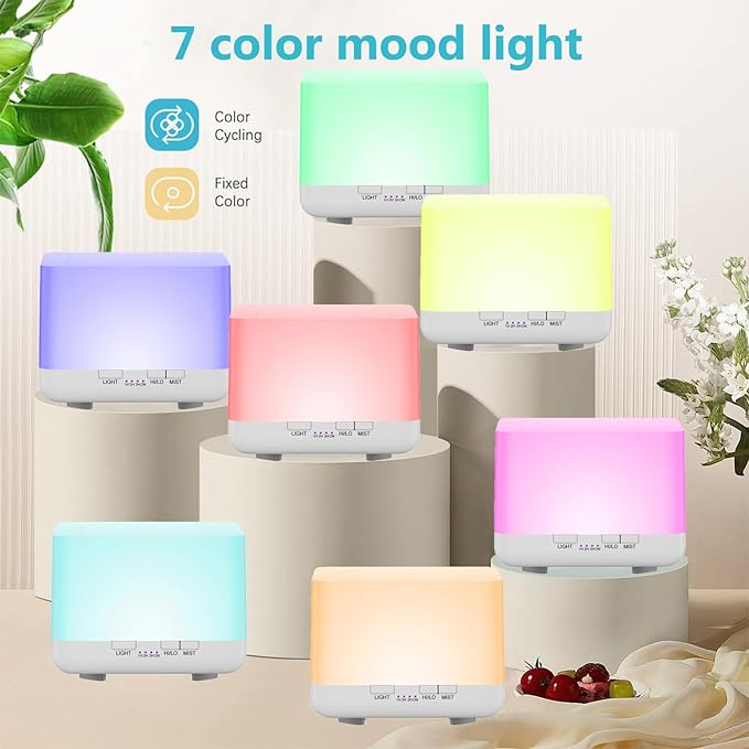 600ml Essential Oil Diffuser White Cute Humidifier with Adjustable Mist Mode,Auto Off,7-Colors Night lignts 3 in 1 Portable Aroma Diffuser for Bedroom/Office/Home（YK）