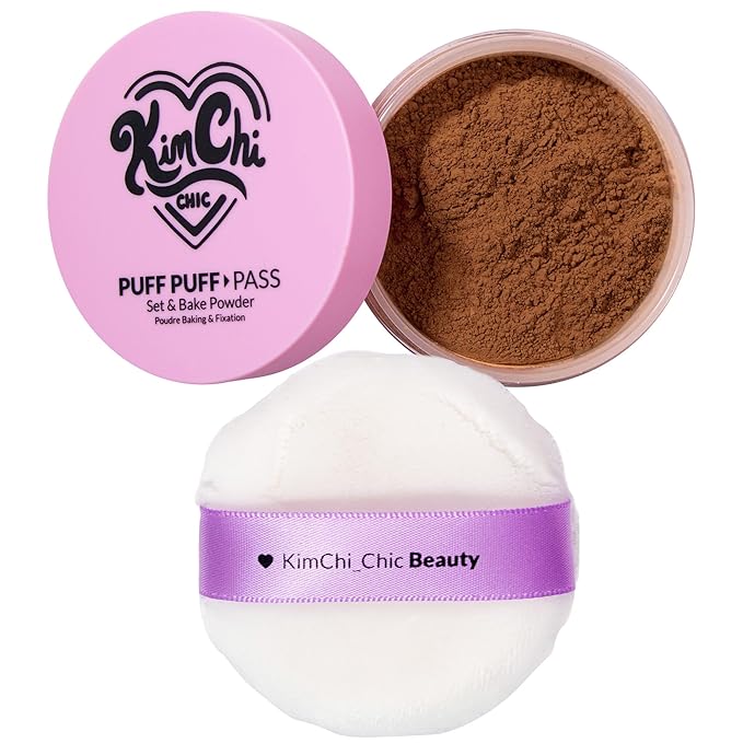 Kimchi Chic Beauty Puff Puff Pass Set and Bake Setting Powder for Makeup, Extra Fluffy Loose Face Powder Poof, Soft Natural Face Makeup for Uneven Skin Tone, 07 Cocoa-FlexoryFit