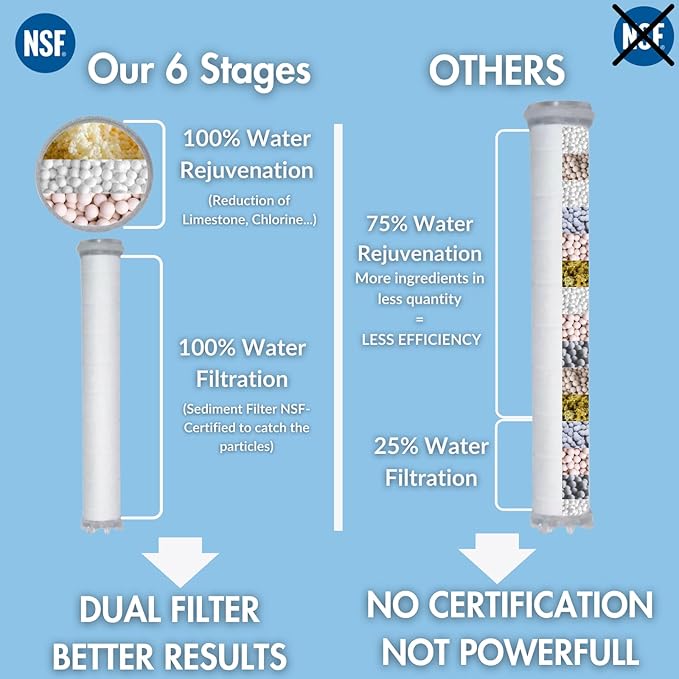 Dual Hard Water NSF Filter Shower Head (6 Stages), Made in Korea, White & Rose Gold