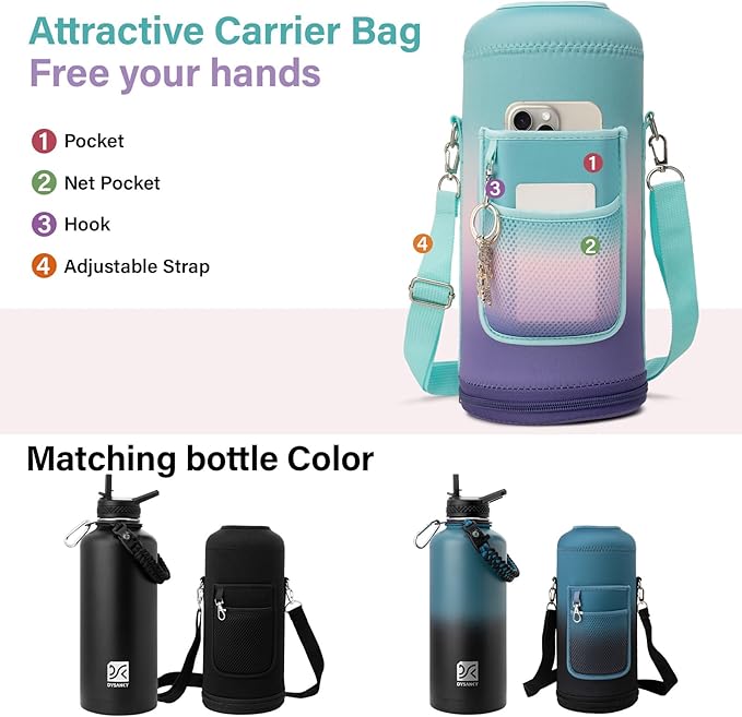 Insulated Water Bottle | Thickened Stainless Steel for Gym and Hiking with Straw, Carrier Bag, Handle Strap | BPA-Free 87 oz-FlexoryFit