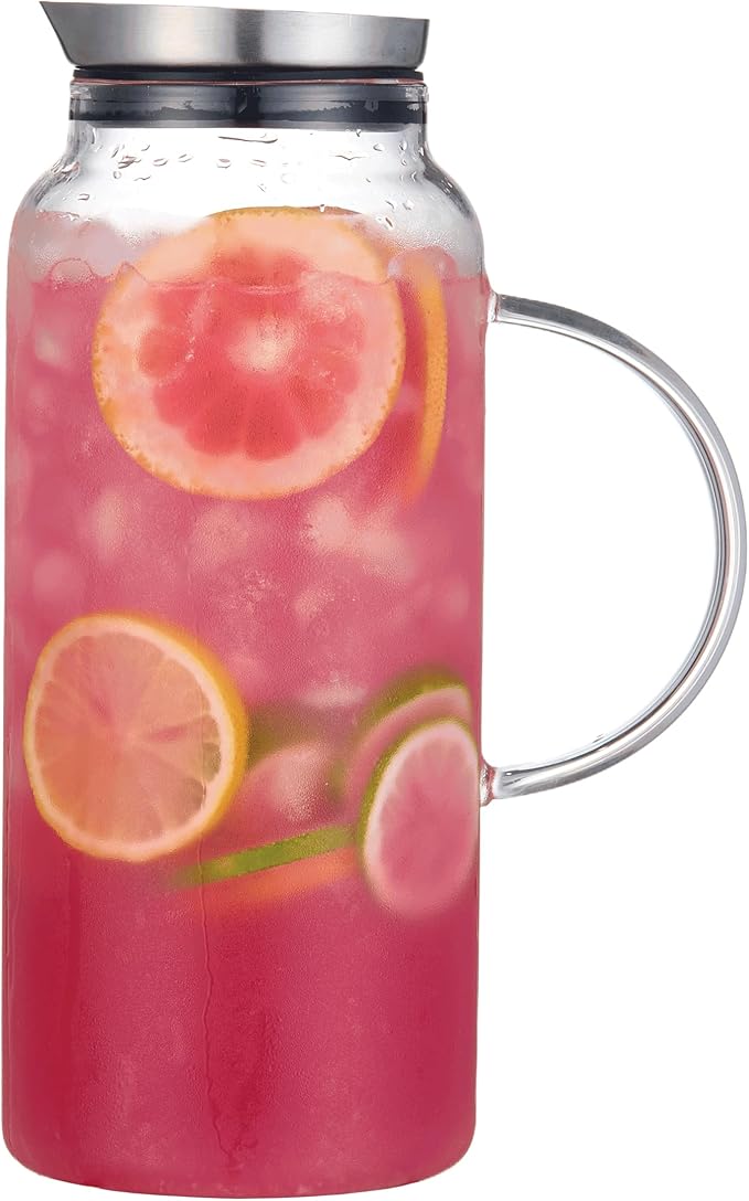 68 Ounces Glass Pitcher with Lid, Hot/Cold Water jug for Coffee, Lemonade, Iced Sun Tea,Beverage, Milk