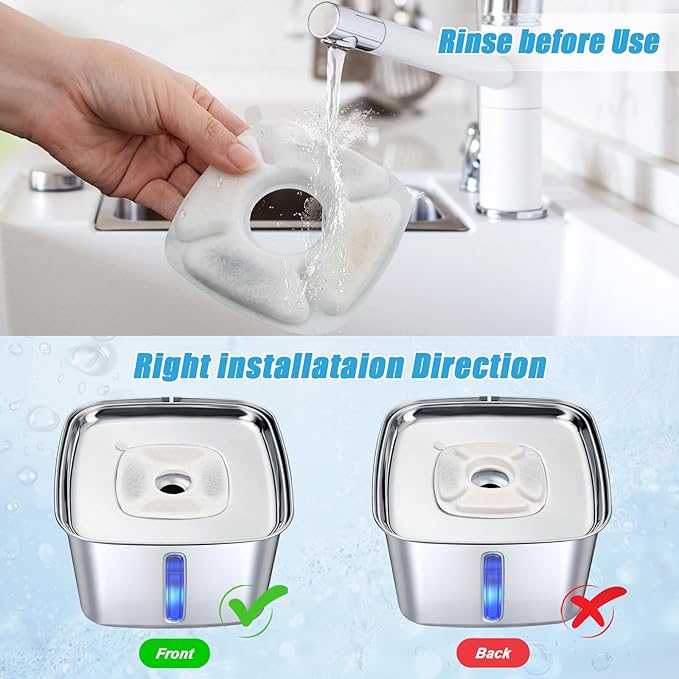 40 Pack Cat Water Fountain Carbon Filters, 20 Pcs Replacement Pet Filters with 20 Pcs Pre-Sponges Compatible with 67oz/2L 95oz/2.8L 135oz/4L Automatic Cats Dog Water Fountain Dispenser