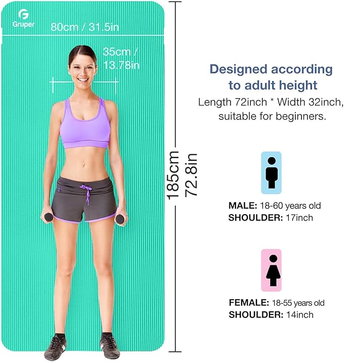 Thick Yoga Mat Non Slip, Large Size 72" L x 32" W x 0.6" TH, Premium Exercise & Fitness Mat with Carrying Strap and Bag, Workout Mats for Home-FlexoryFit
