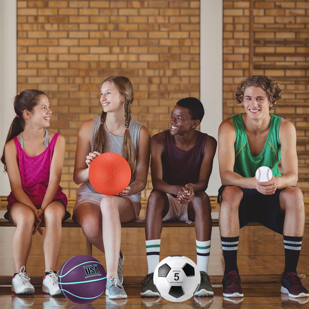 Leyndo 18 Pcs Sport Balls Bulk Set Basketball Football Volleyball Soccer Playground Baseball with Sport Equipment Bag Pump for Youth Adults Outdoor Indoor Practice Gift Back to School
