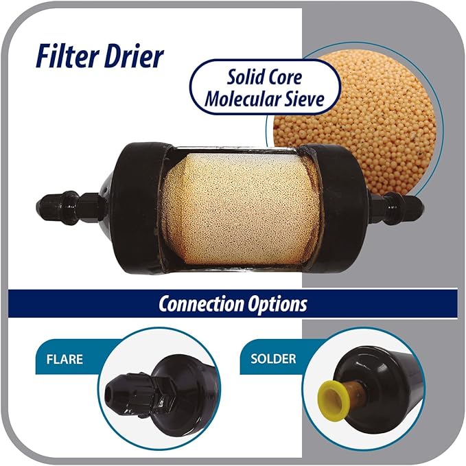 Appli Parts APFD-053 3/8 in Liquid Line Refrigerant AC Filter Drier hvac Refrigeration 053 SAE Flare connection universal unidirectional 4-1/2 in long 2 in wide