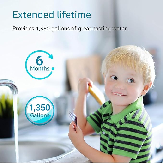 AQUA CREST FQK2J Under Sink Water Filter, Replacement for GE FQK2J, FQK1K, NSF/ANSI 42 372 Certified, 1350 Gallons Dual Flow Drinking Water Replacement Filters (4 Count)