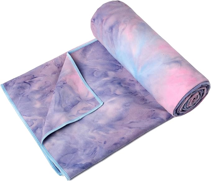 Eunzel Hot Yoga Towel Non Slip Yoga Mat Towel Non-Slip Sweat Absorbent Microfiber Towel for Hot Yoga, Pilates and Workout 72" x 26.5", Purple & Blue-FlexoryFit