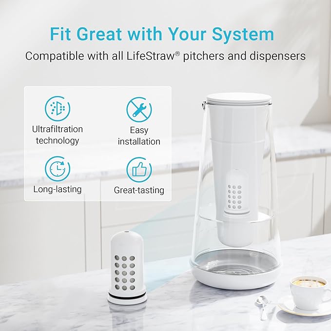 AQUA CREST Water Filter Compatible with LifeStraw® Home Dispenser and Pitcher Systems, Replacement for LifeStraw® Water Filter, Reduces Chlorine and Odor, Membrane Micro Filter, 1 Pack