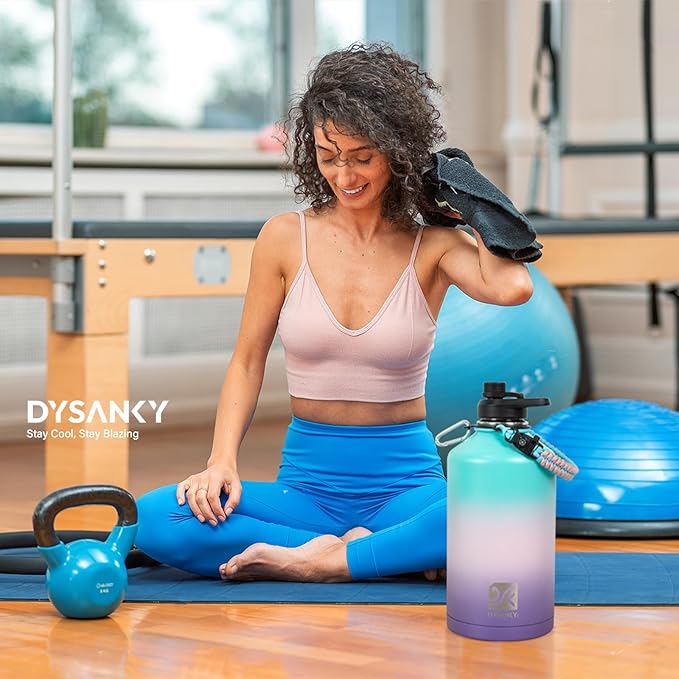 1 Gallon Water Bottle Insulated | Thickened Stainless Steel Vacuum Metal Water Jug | Portable Sports Large for Gym and Hiking with Straw, Carrier Bag, Handle Strap | BPA-Free 128 oz-FlexoryFit