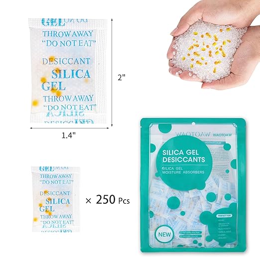 Silica Gel Packets with Color Indicating, 2 Gram [250 Packs] Desiccant Packs for Moisture Control, Moisture Absorbers, Food Grade Silica Packets with Indicator Beads
