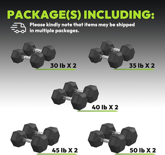 Hex Dumbbell Set, 45-400 lb Set Rubber Encased Exercise & Fitness Dumbbells, Weights Dumbbells Set, Hand Weight for Strength Training-FlexoryFit