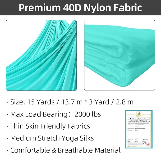 PRIOR FITNESS Aerial Silks Kit Colorful 9/15/20 Yards 40D Nylon Fabric Hammock Set With Hardware & Guide for All Levels Of Aerial Yoga Practice and Acrobatic Flying For Adults Aerial silk-FlexoryFit