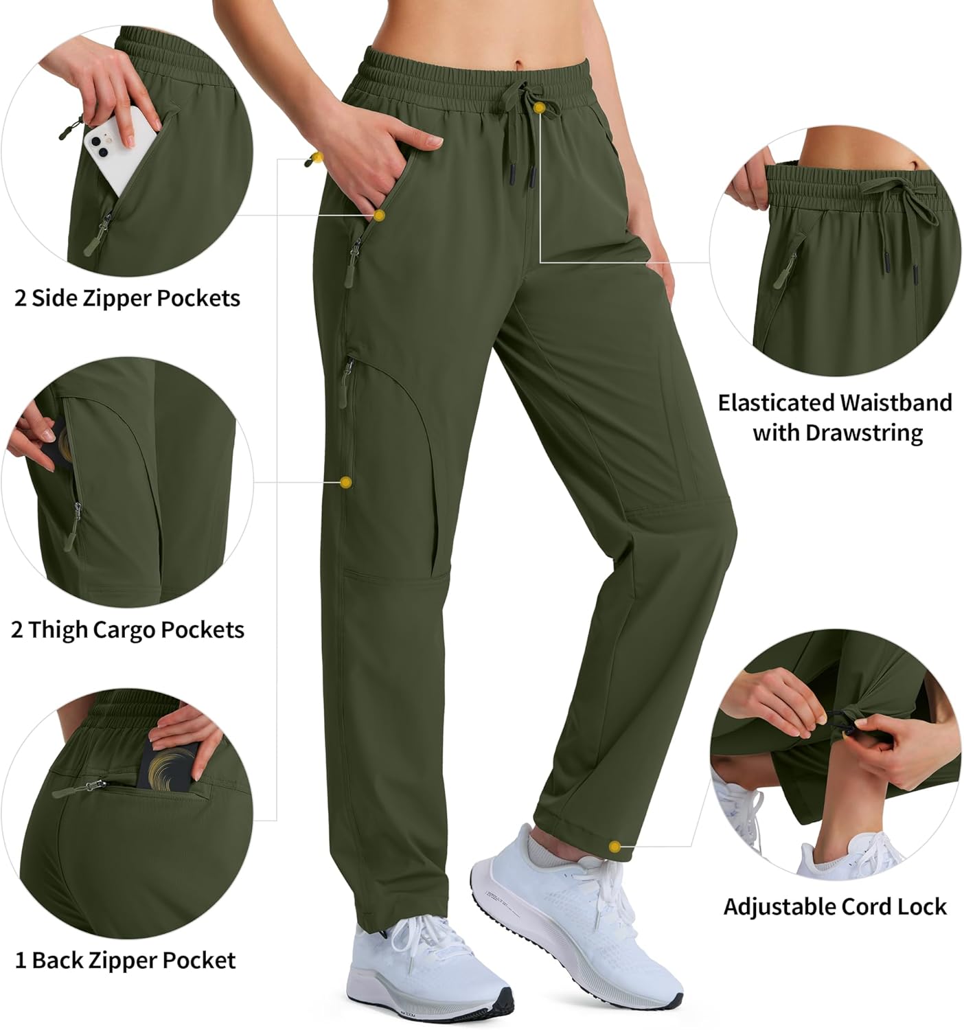 Women's Hiking Pants Quick Dry Lightweight Cargo Pants UPF 50 Water Resistant Zipper Pockets for Golf Travel Work Camping