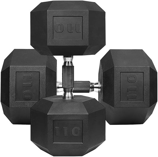 WF Athletic Supply Rubber Encased Hex Dumbbells with Rubber Grip Contoured Handle for Muscle Toning, Strength Building & Full Body Workout-FlexoryFit