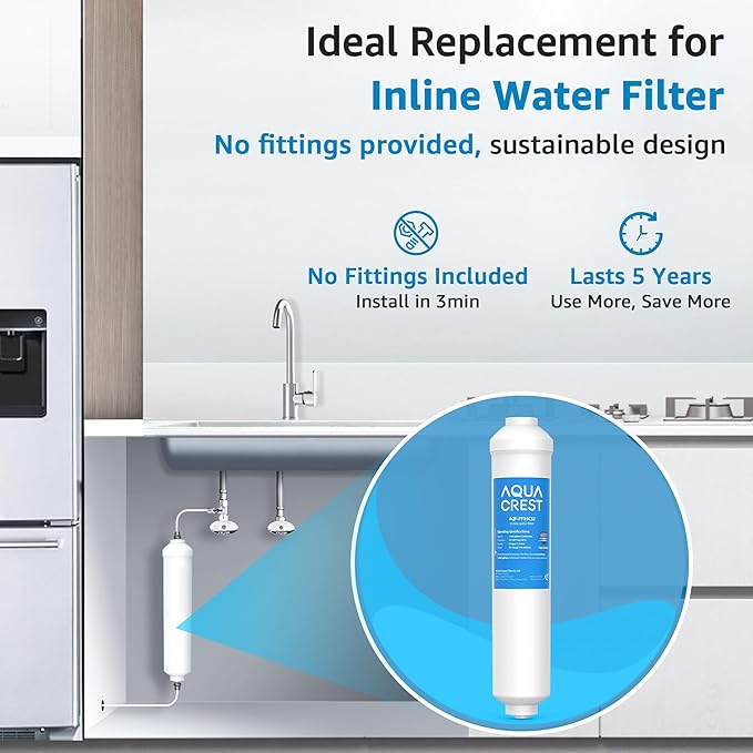 AQUA CREST FF35 Inline Water Filter Replacement, 1/4" Quick-Connect Replacement for Refrigerator, Post-Carbon Filter for Reverse Osmosis Systems, NSF/ANSI 42 Certified, 6-12 Months(NO Fittings)