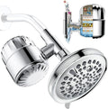 6" Filter Shower Head for Hard Water, 9 Setting Mode Shower Heads with Filters, Round Detachable Shower Head with Filter and Extra Replacement Filters, Chrome