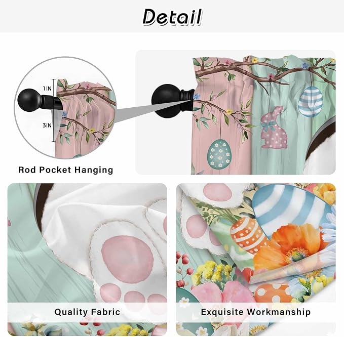 Easter Kitchen Tier Curtains 45 Inch Long 2 Panel Set, Rod Pocket Short Window - Image 9
