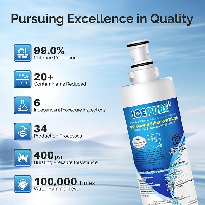 ICEPURE 4396508 Refrigerator Water Filter Compatible with Whirlpool 4396508, 4396510, Filter 5, EDR5RXD1, NL240V, WFL400, LC400V, 4392857, RWF0500A 1PACK
