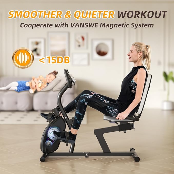 VANSWE Recumbent Exercise Bike for Adults Seniors - Recumbent Bikes for Home with Magnetic Resistance, Bluetooth and App Connectivity, Pulse Sensor-FlexoryFit