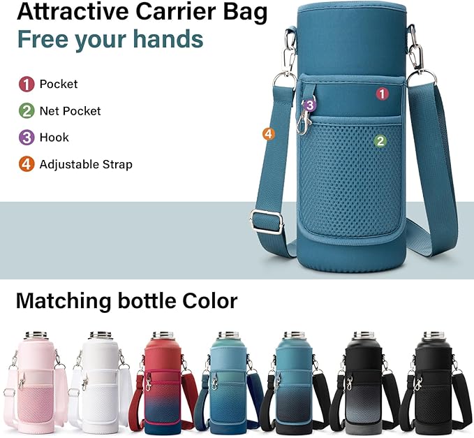 Insulated Water Bottle | Thickened Stainless Steel Vacuum Metal | Portable Sports Water Jug for Gym and Hiking with Straw, Carrier Bag, Handle Strap | BPA-Free 40 oz-FlexoryFit