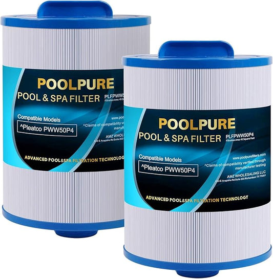POOLPURE Replacement Filter for PWW50P4, 1 1/2" MPT Thread Screw in Filter(FINE Thread), 45 sq.ft,2 Pack